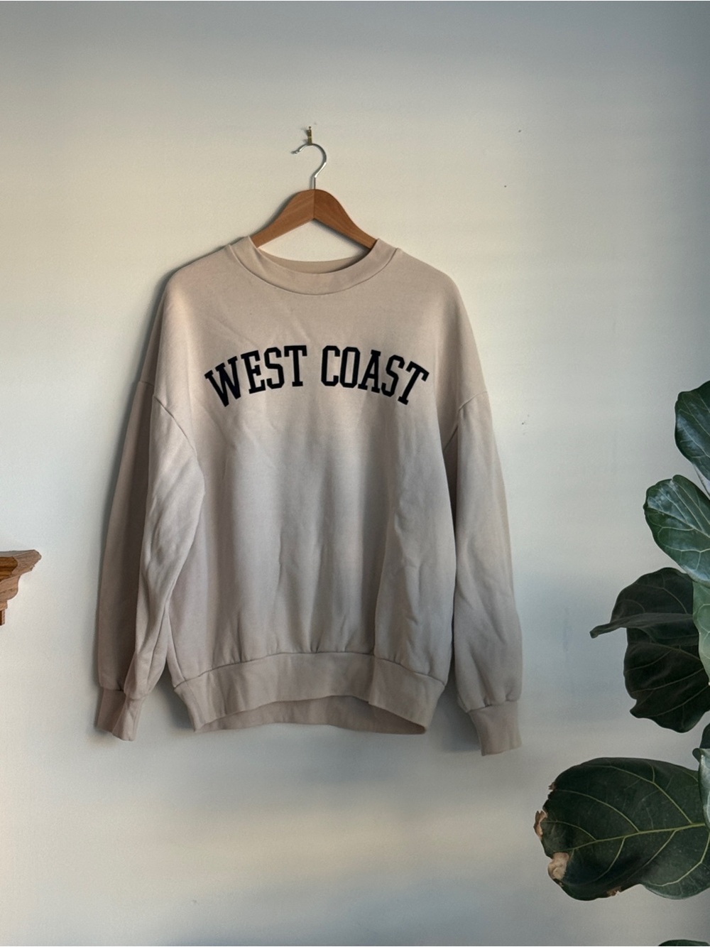 OAK + FORT Cream Crewneck Sweatshirt with Black WEST COAST Lettering